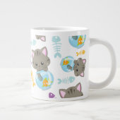 猫のパターン,かわいい猫,子猫,魚 ジャンボコーヒーマグカップ (右)