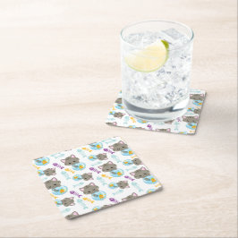 猫のパターン,かわいい猫,子猫,魚 スクエアペーパーコースター