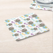 猫のパターン，かわいい猫，子猫，魚 スクエアペーパーコースター (アングル)