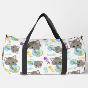 猫のパターン,かわいい猫,子猫,魚 ダッフルバッグ