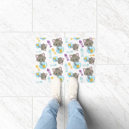 猫のパターン，かわいい猫，子猫，魚 ドアマット (室内)