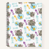 猫のパターン，かわいい猫，子猫，魚 ノートブック (正面)