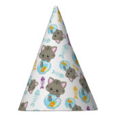 猫のパターン，かわいい猫，子猫，魚 パーティーハット (右)