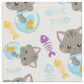 猫のパターン，かわいい猫，子猫，魚 ファブリック (クローズアップ)