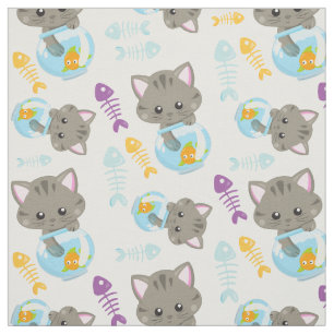 猫のパターン,かわいい猫,子猫,魚 ファブリック