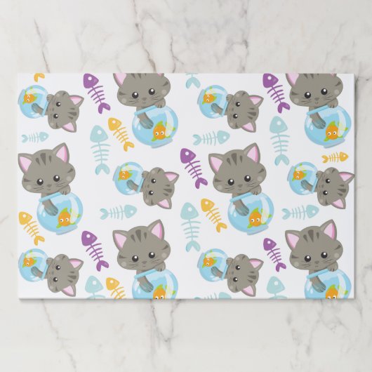 猫のパターン，かわいい猫，子猫，魚 ペーパーパッド (正面)