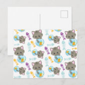 猫のパターン，かわいい猫，子猫，魚 ポストカード (正面/裏面)
