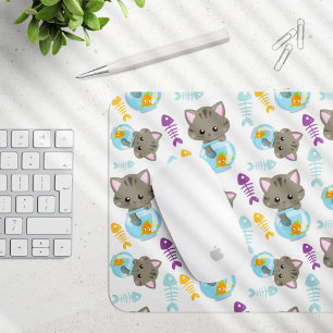 猫のパターン,かわいい猫,子猫,魚 マウスパッド