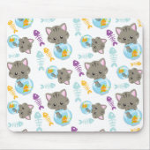猫のパターン，かわいい猫，子猫，魚 マウスパッド (正面)