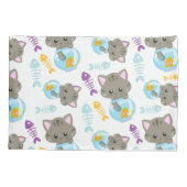 猫のパターン,かわいい猫,子猫,魚 枕カバー (裏面)