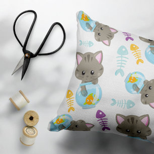 猫のパターン，かわいい猫，子猫，魚 枕カバー