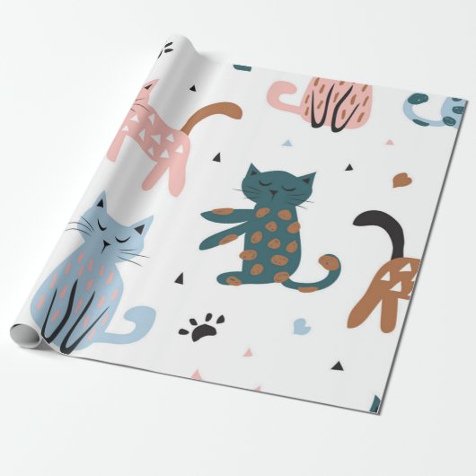 猫のパターン ラッピングペーパー (アンロールド)
