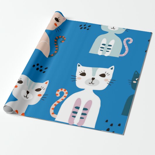猫のパターン ラッピングペーパー (アンロールド)