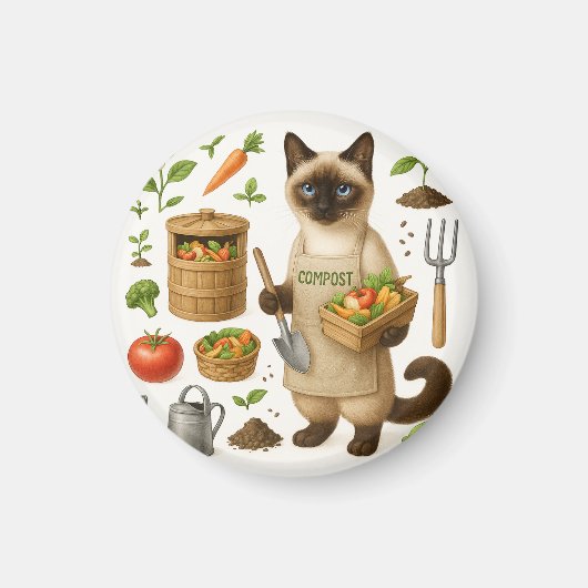 猫のパパが庭に マグネット (正面)