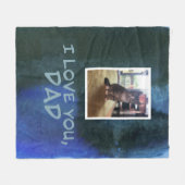 猫のパパのための緑および青のカスタムな写真毛布 フリースブランケット (正面(横))