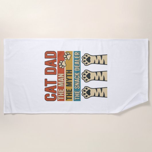 猫のパパ スナック販売員 ヴィンテージ猫好きTシャツ_1 ビーチタオル (正面)