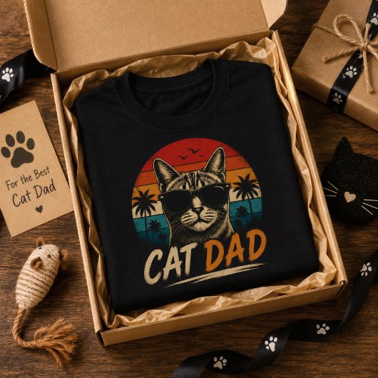 猫のパパ レトロサンセット ヤシの木 父の日 Tシャツ