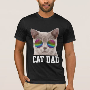 猫のパパTシャツ、虹のサングラスを着た猫 Tシャツ
