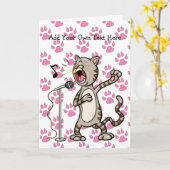 猫のパーソナライズされたグリーティングカードを歌う – Pink Paw カード (黄色い花)