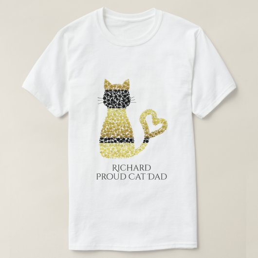 猫のパーソナライズされたパパ、黒の金ゴールド、猫 Tシャツ (デザイン正面)