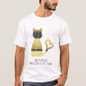 猫のパーソナライズされたパパ、黒の金ゴールド、猫 Tシャツ (正面)