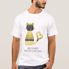 猫のパーソナライズされたパパ、黒の金ゴールド、猫 Tシャツ