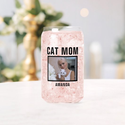 猫のパーソナライズされたママの写真 ガラス缶 (インサイチュ (ウェディング))