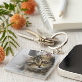 猫のパーソナライズされた写真 キーホルダー (正面右)