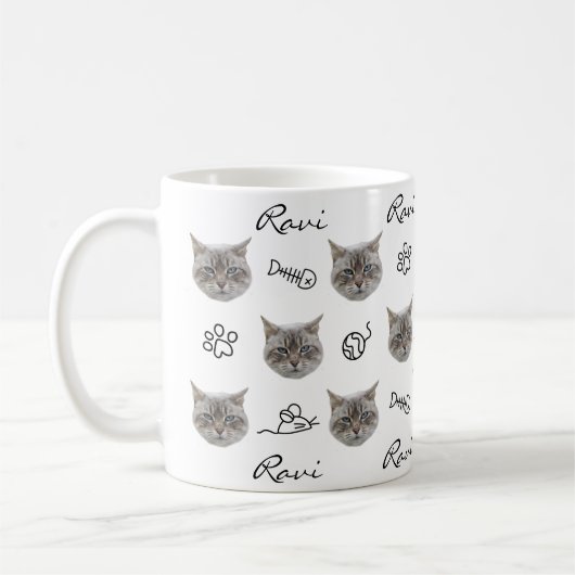 猫のパーソナライズされた顔写真 コーヒーマグカップ (左)