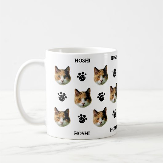 猫のパーソナライズされた顔写真 コーヒーマグカップ (左)