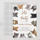 猫のパーティーの誕生日招待状 招待状 (正面/裏面)