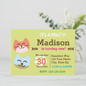 猫のパーティー誕生日招待状 招待状 (スタンド正面)