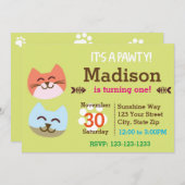 猫のパーティー誕生日招待状 招待状 (正面/裏面)