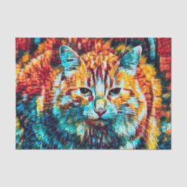 猫のヒッピーファンキーカラフルオレンジサイケデリックアート 薄葉紙