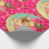 猫のビクトリア時代の人とのロマンチックなヴィンテージの天使 ラッピングペーパー (コーナー)