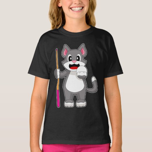 猫のビリヤード キュー Tシャツ (正面)
