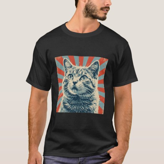 猫のビンテージ風ダストレス ポスター Tシャツ (正面)