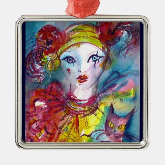 猫のピアス/ベネチアン仮面 メタルオーナメント (正面)