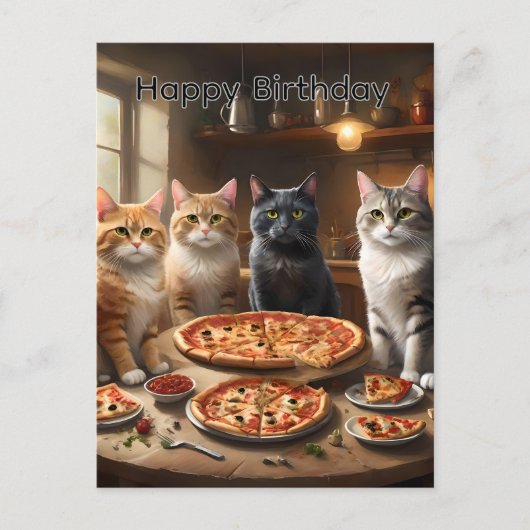猫のピザナイト 誕生日ポストカード ポストカード (正面)