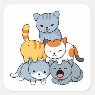 猫のピラミッド - 猫の集団 スクエアシール
