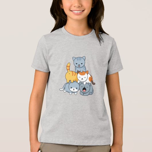 猫のピラミッド - 猫の集団 トライブレンドTシャツ (正面)