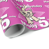 猫のピンクはあなたの年齢の名前の第5誕生日の覆いを加えます ラッピングペーパー (ロールコーナー)