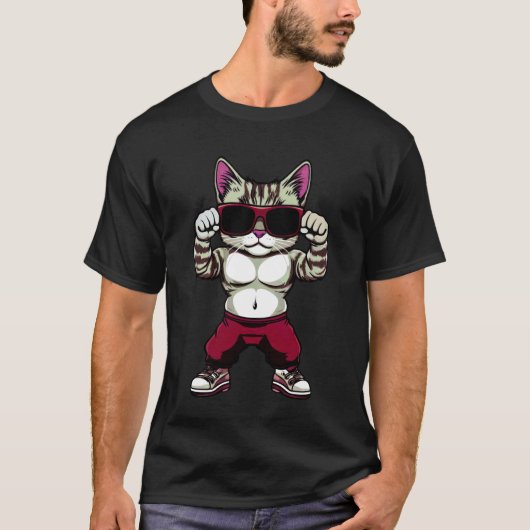 猫のフィットネス Tシャツ (正面)