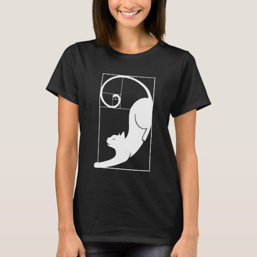 猫のフィボナッチ螺旋 聖なる幾何学 比率 数学 Tシャツ (正面)
