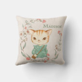 猫のフローラパーソナライズされた名ガーリー クッション (裏面)