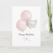 猫のブッシュピンクバルーン誕生日 カード (正面)