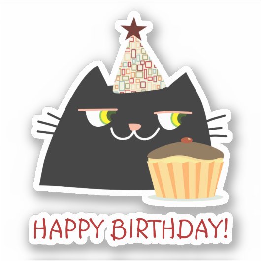 猫のブラックユーモアお誕生日おめでとう シール (正面)