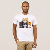 猫のプリントが施されたメンズTシャツ Tシャツ (正面フル)