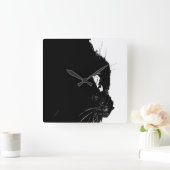 猫のプロフィール スクエア壁時計 (ホーム)