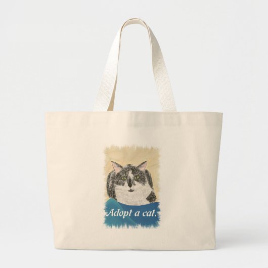 猫のプロモーション袋を採用 ラージトートバッグ (正面)